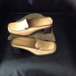 Tan leather slip on Clog